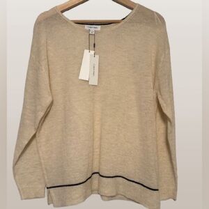 Calvin Klein Women's Cream Sweater with Black Trim